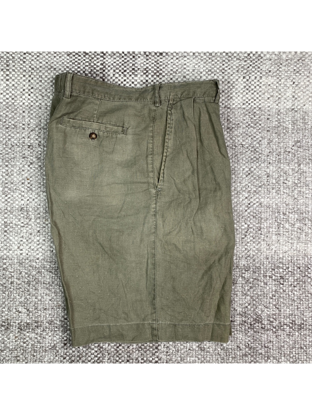 Bowen & Wright Men's 100% Linen Casual Shorts Size 36 Olive Green